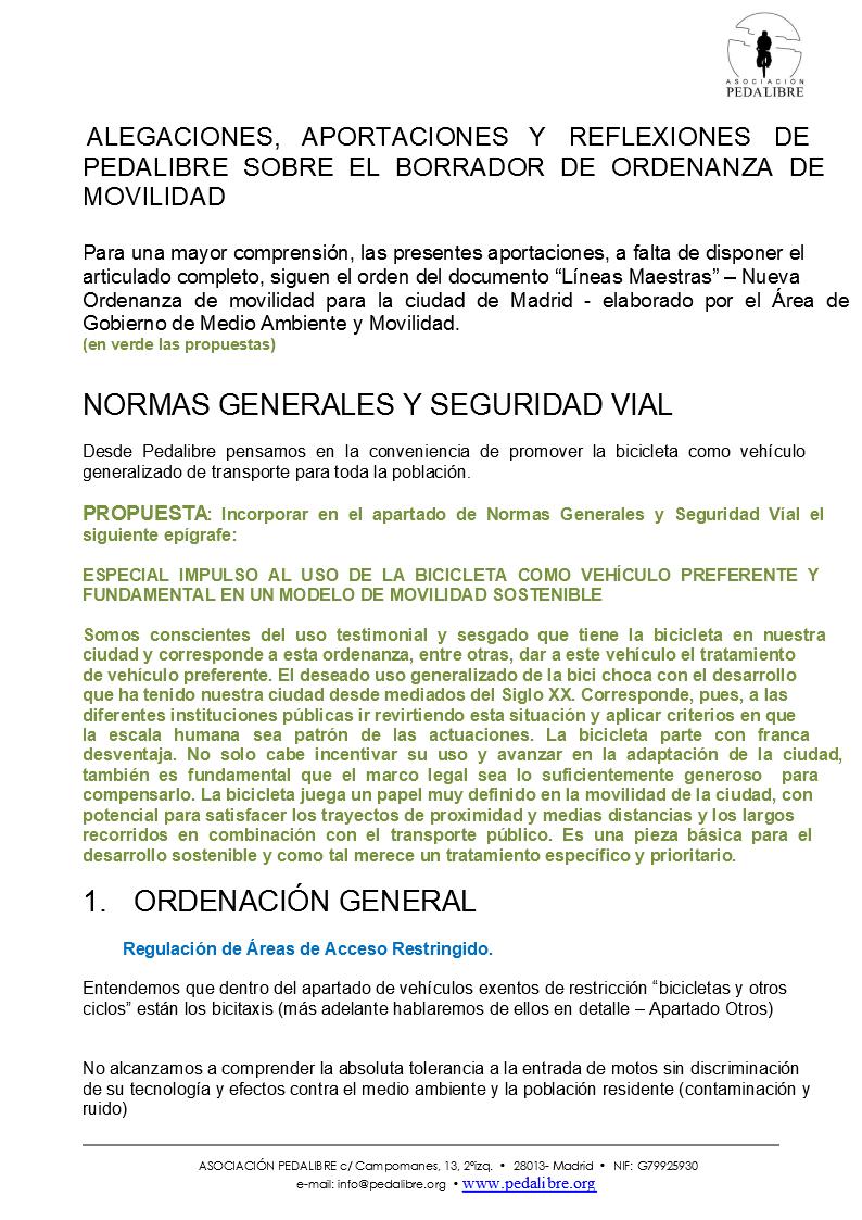 ALEGACIONES AL PROYECTO DE ORDENANZA DE MOVILIDAD. Feb 2018 -1(1)(1). Feb 2018 -1(1