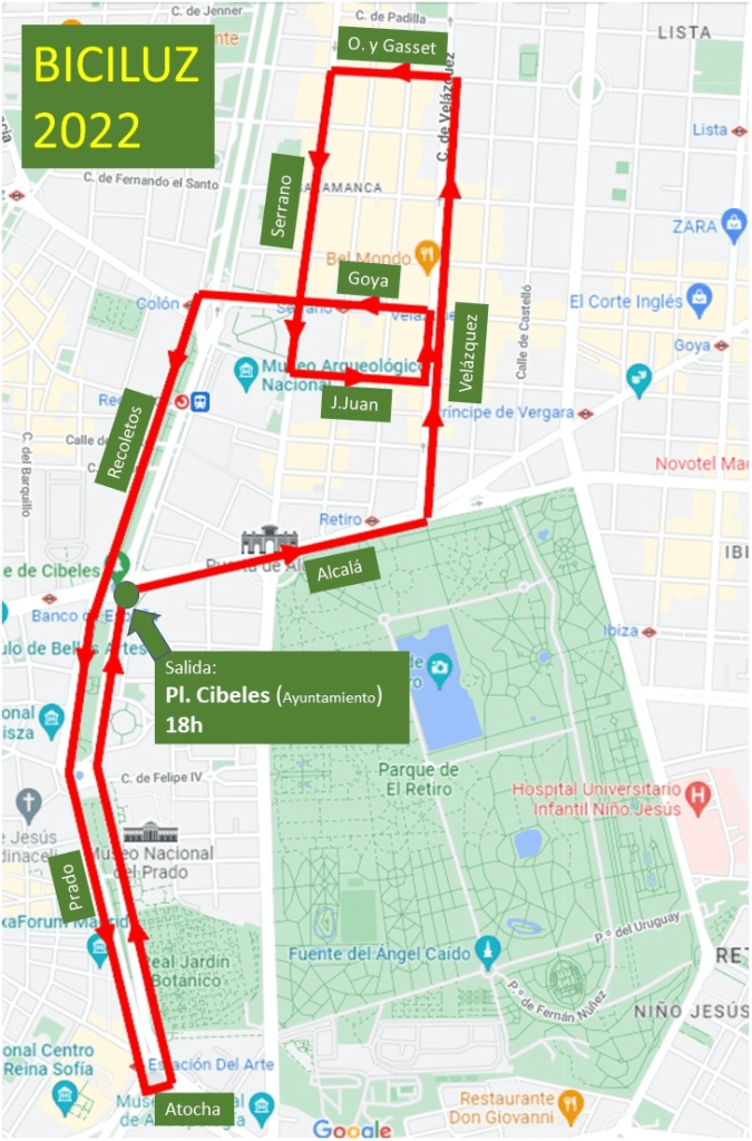 Recorrido del paseo en bici